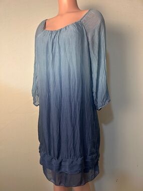 Giusy Made In Italy Tiered 100% Silk 3/4 Sleeve Lined Tiered Size M